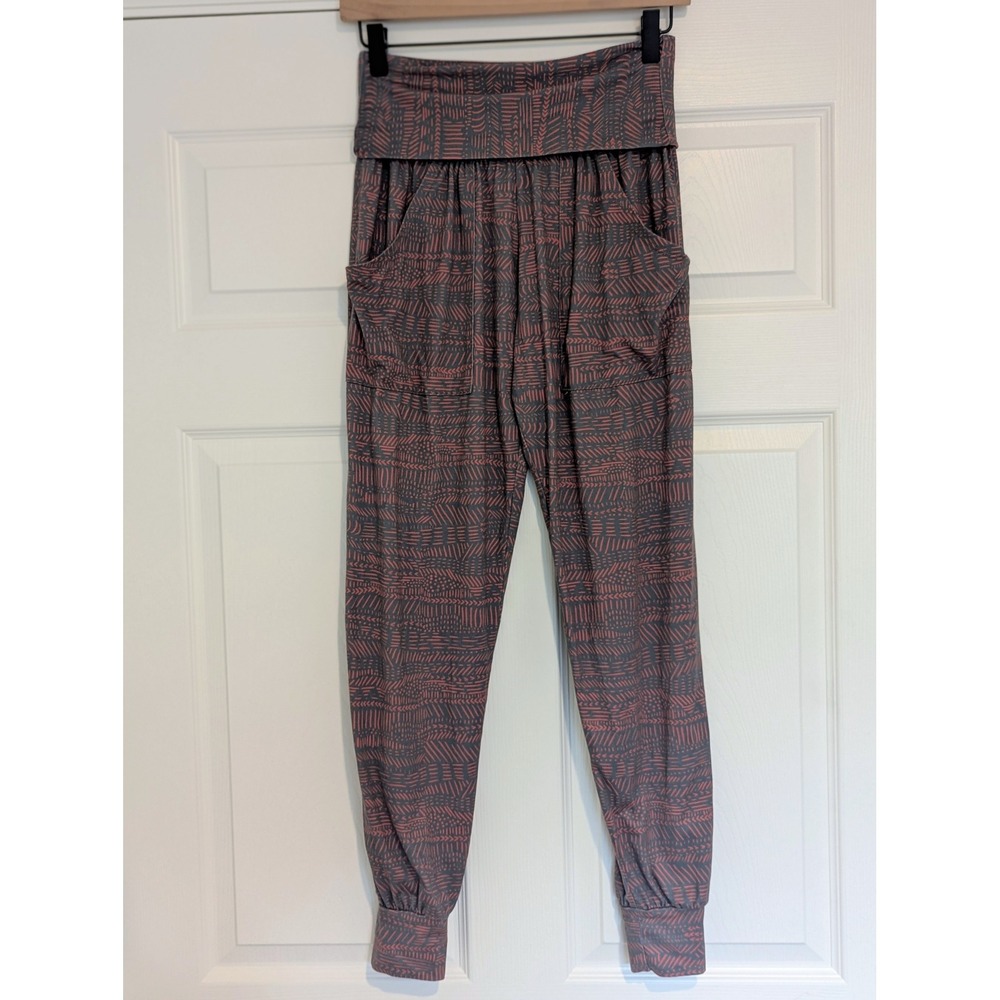 Vela Apparel Women Small Gray Coral Tribal Print Harem Jogger Pants Yoga Pockets